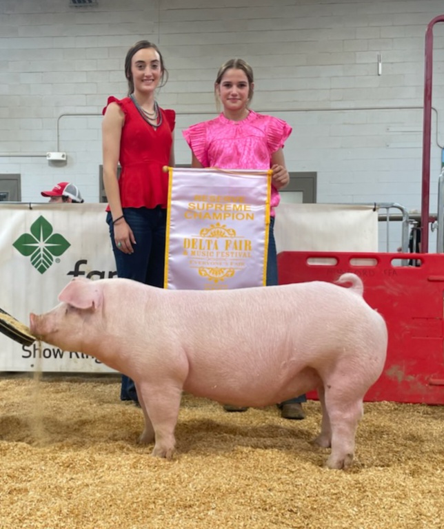 Nathan and Cara Roach
2023 Delta Fair & Music Festival
Day 1
Champion Duroc Gilt (No Picture)
Reserve Champion Chester White Gilt
Day 2
Champion Chester White Gilt
Reserve Champion Overall w/ Chester White Gilt
Champion Spot Gilt (No Picture)
Reserve Champion Duroc Gilt (No Picture)