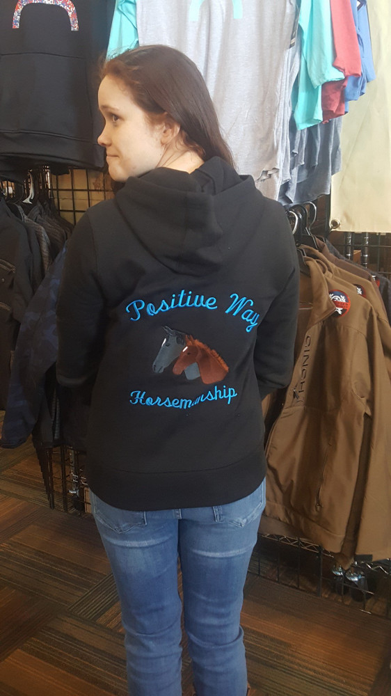 Ashley sporting her Positive Way Horsemanship sweatshirt!