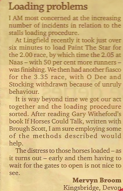 July 2015 - Letter to The Racing Post