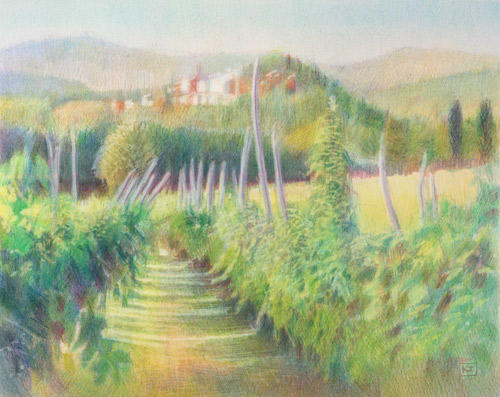 Monterchi from the Via Madonna del Parto 8" x 10" Coloured Pencils on Arches HP