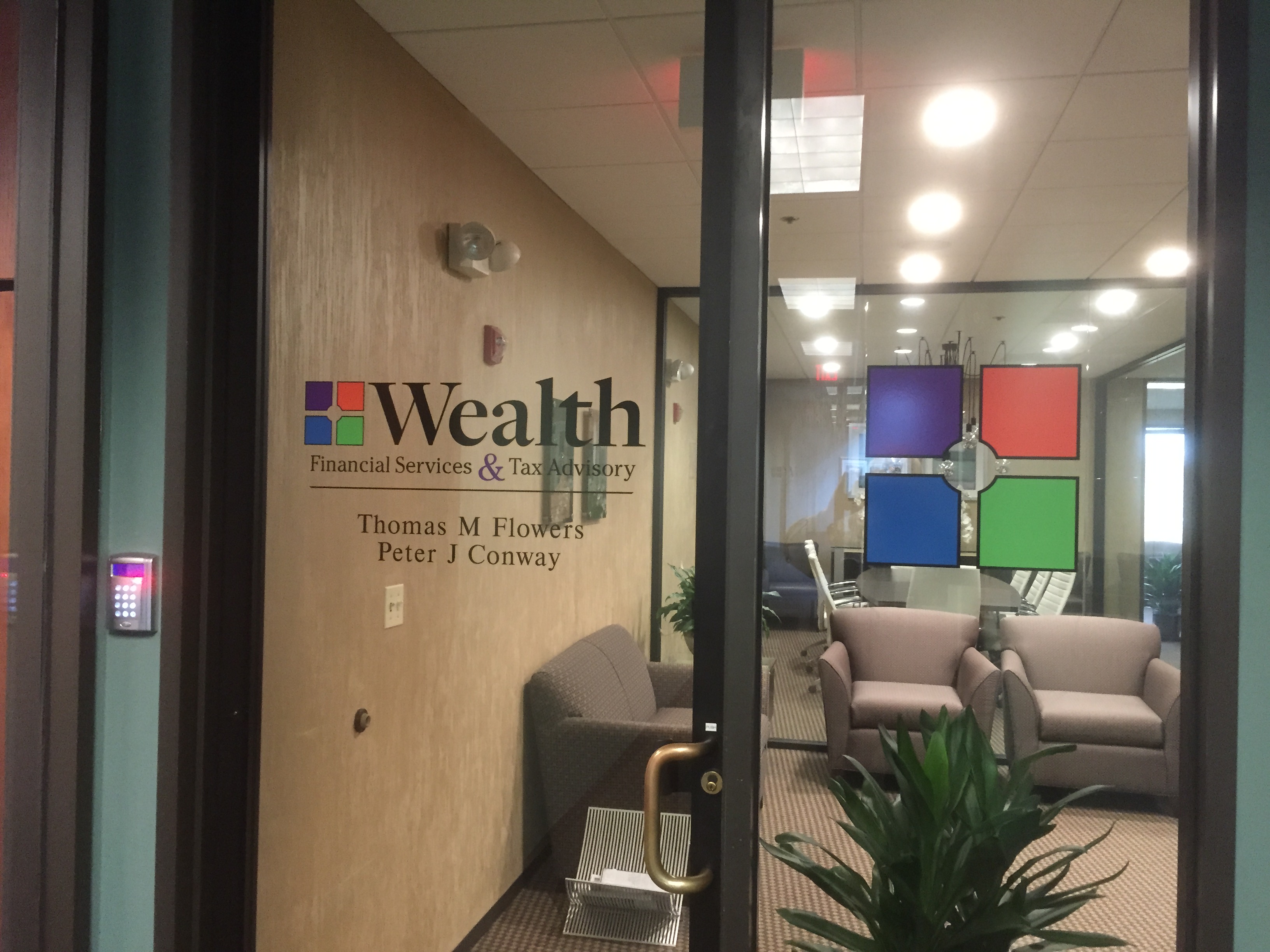 Wealth Financial door & sidelight lettering