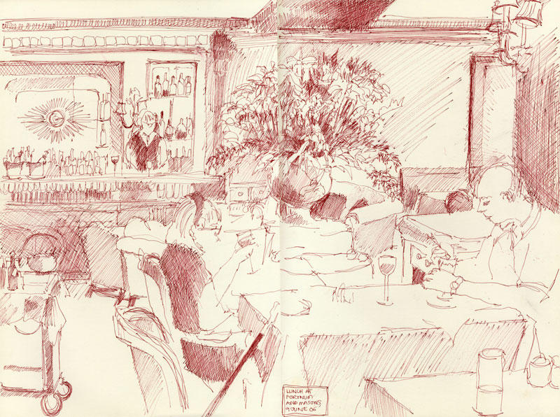 Lunch at Fortnum and Masons (pen and ink)