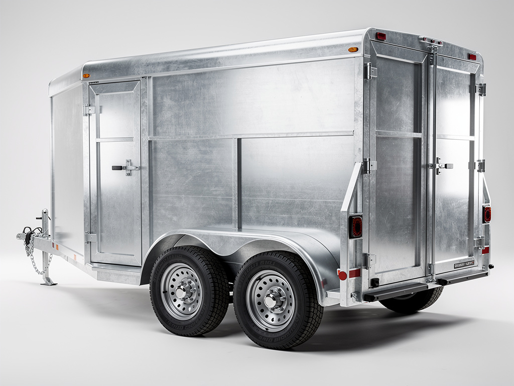 Remolque cerrado de aluminio galvanizado de doble eje con puertas traseras y lateral para transporte de carga