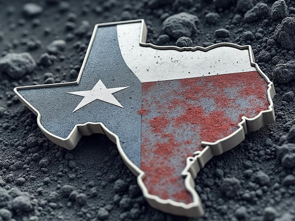3D Texas state shape with Texas flag colors on gravel background