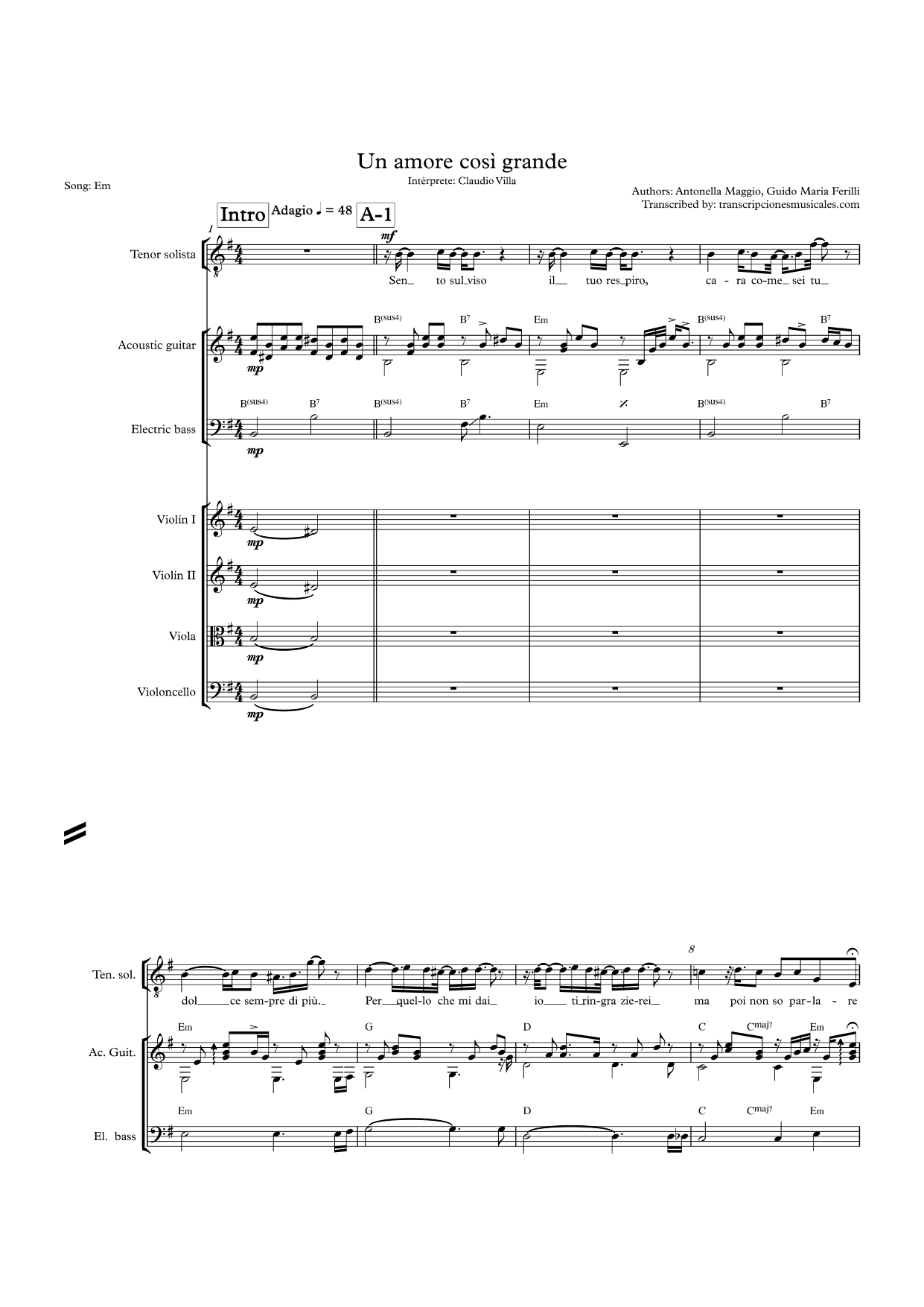 Un amore così grande - Partitura hoja 1
