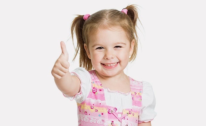 Happy Child Girl With Hands Thumbs Up
