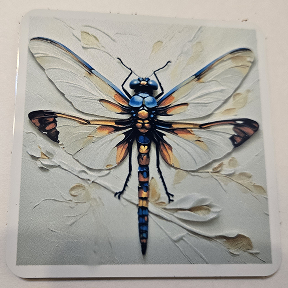 Round Square metal coaster with a painted dragonfly designcoaster with a stained glass nutcracker design