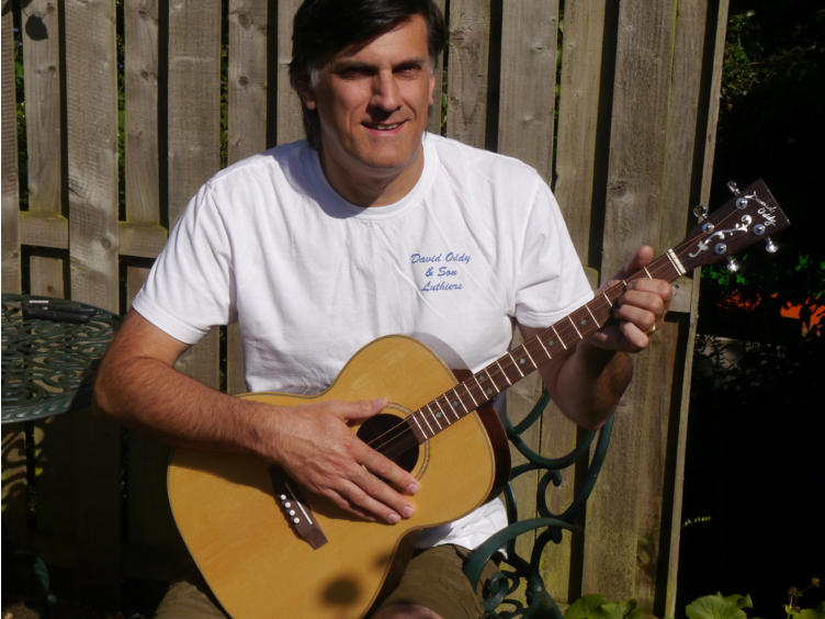 Nick with one of his creations.
An instrument that went into a raffle at one of Show of Hands Abbotsbury festivals