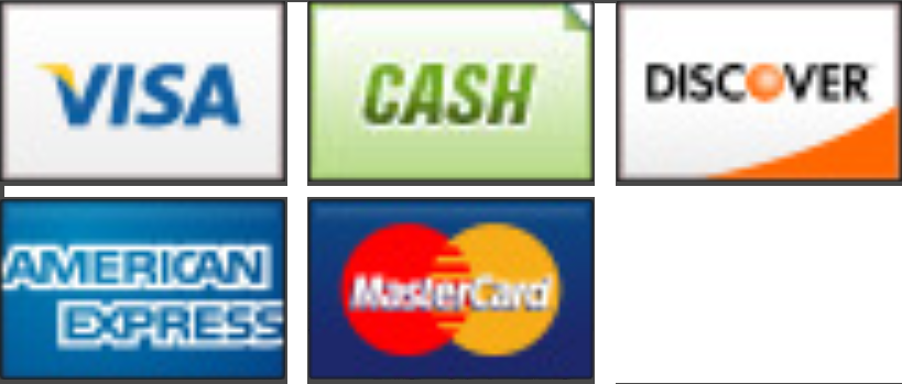 We accept Visa, Cash, Discover, American Express and MasterCard.