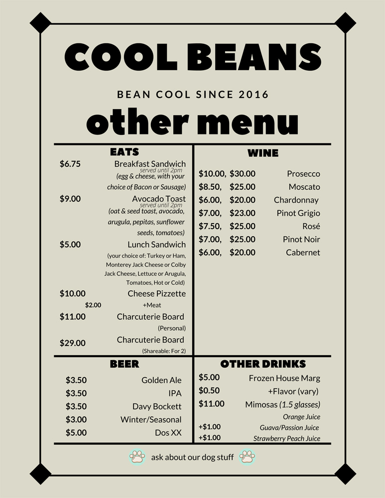 Coffee Bar Menu San Antonio Specialty Coffee Cool Beans Cafe