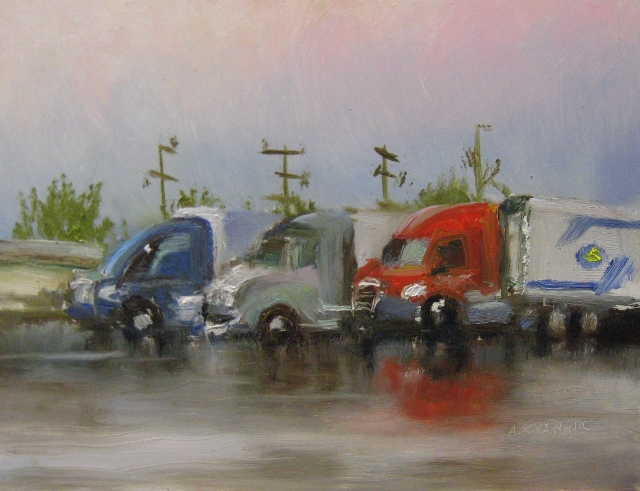 Kushnir, Trucks, I-81, Exit 205, 8" x 12" Oil