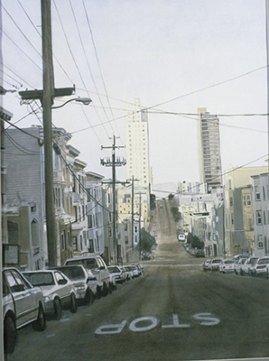 An empty street with a stop sign