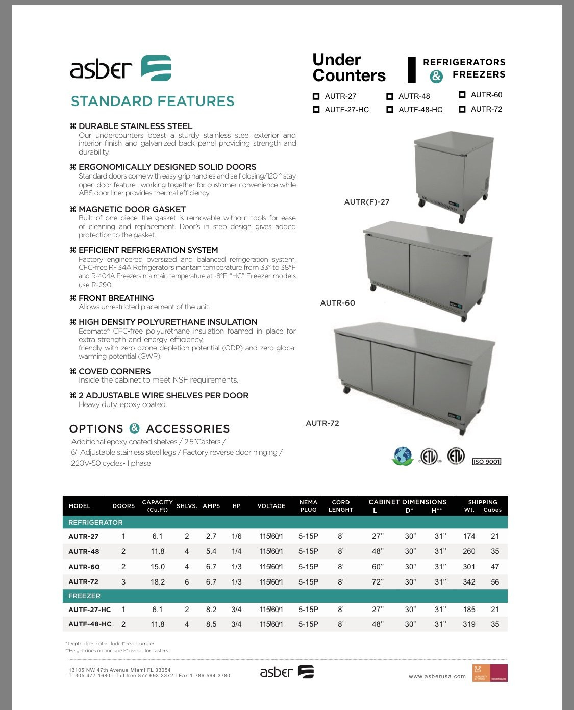 Asber Under Counter Refrigerator and Freezer
Call For Prices