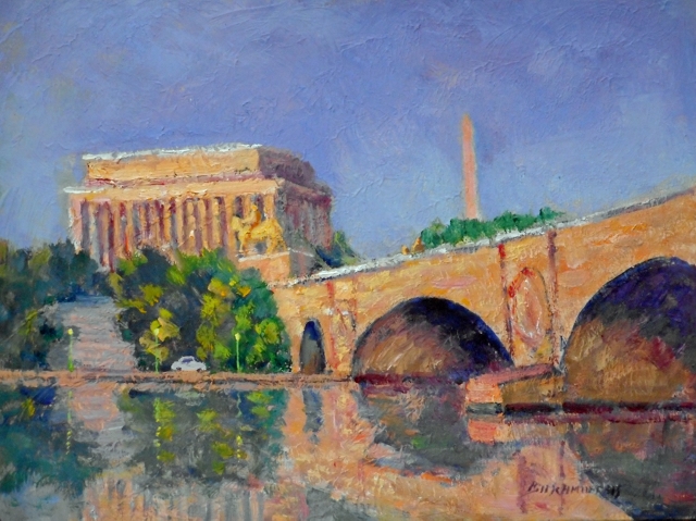 Schmidt, Lincoln Memoria and Memorial Bridge, 9x12, oil
