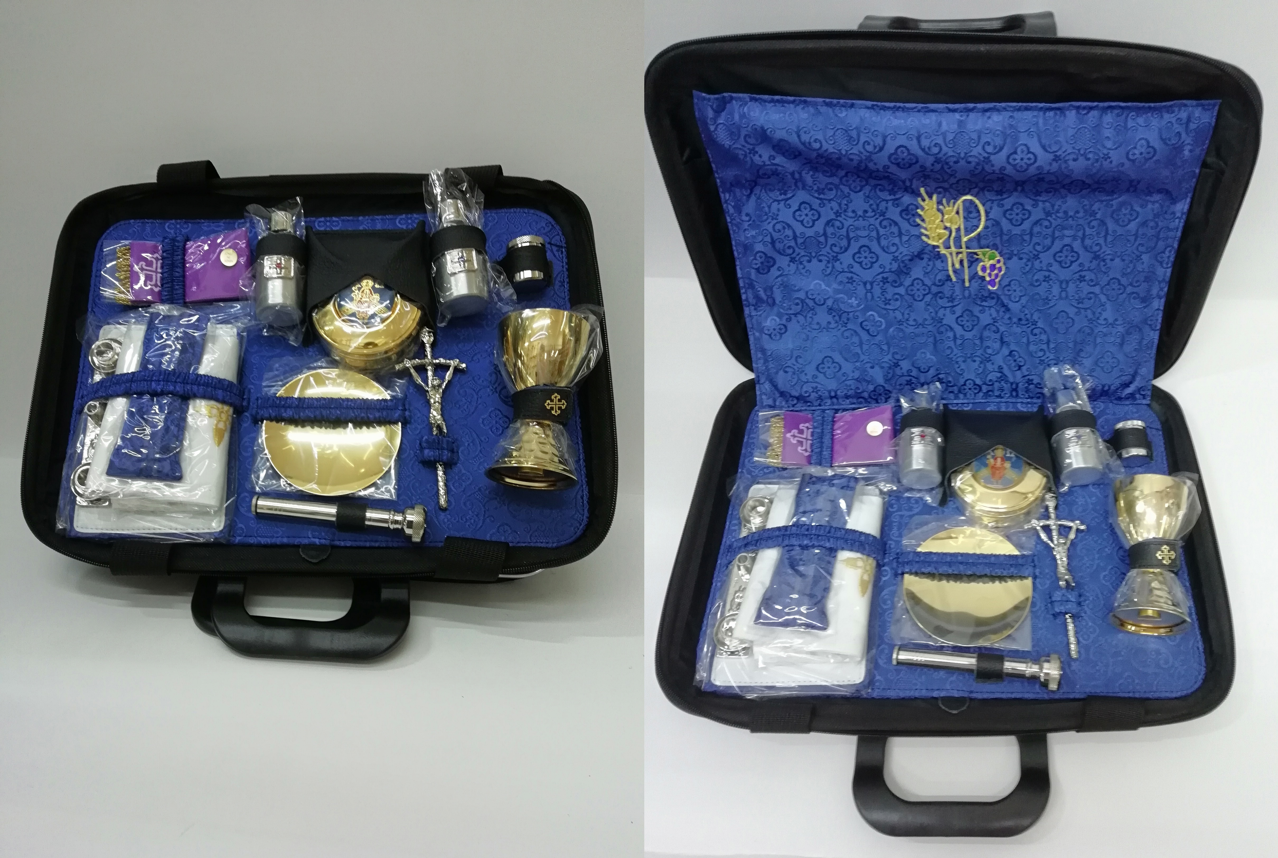 ALTAR PORTATIL CON ACCESORIOS EN CHAPA DE ORO
FONDO AZUL METALICO
preguntar por existencias.