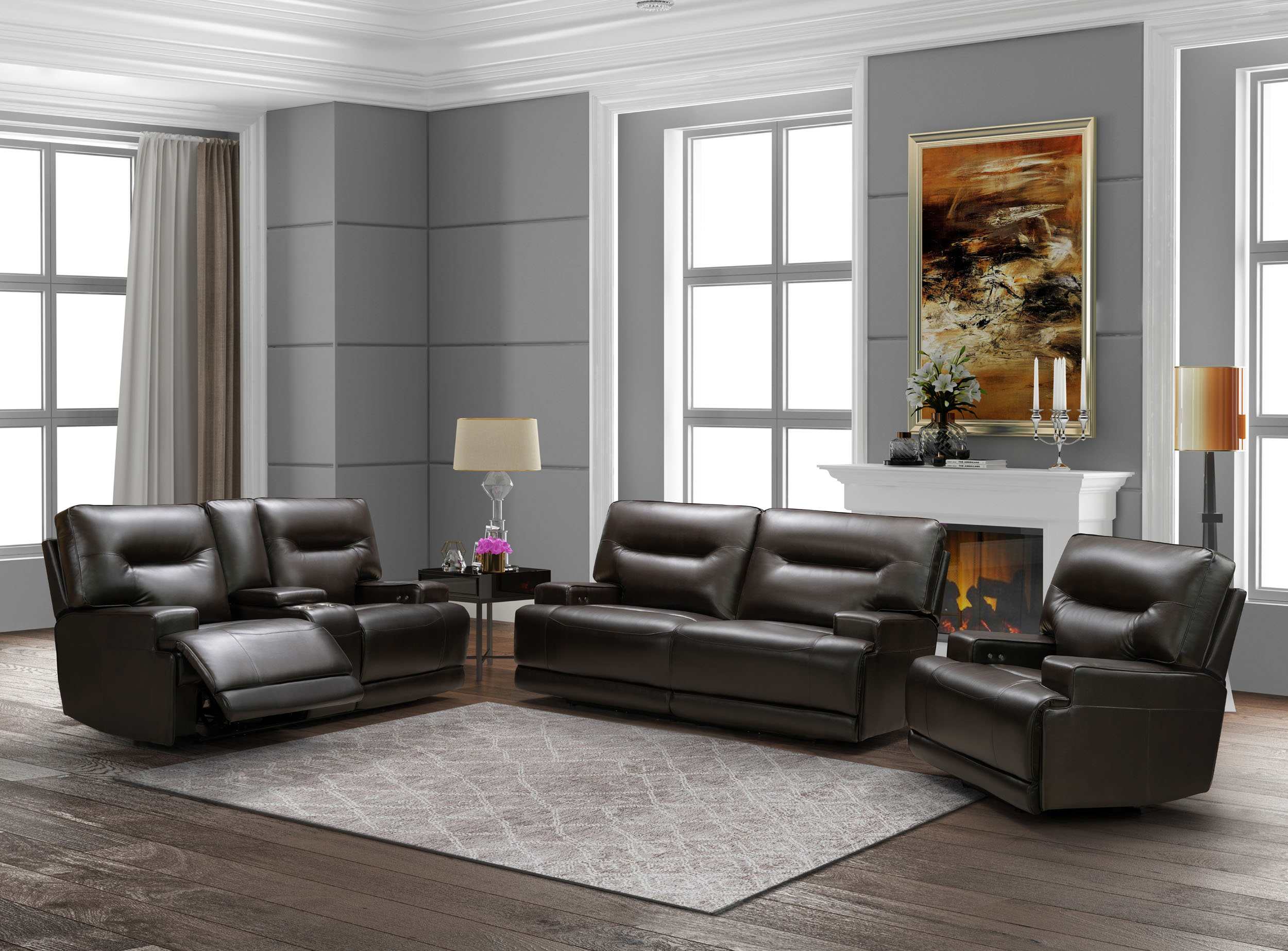 LRPX2900 Chocolate Power Motion Sofa, Loveseat and Chair Living Room Set Set