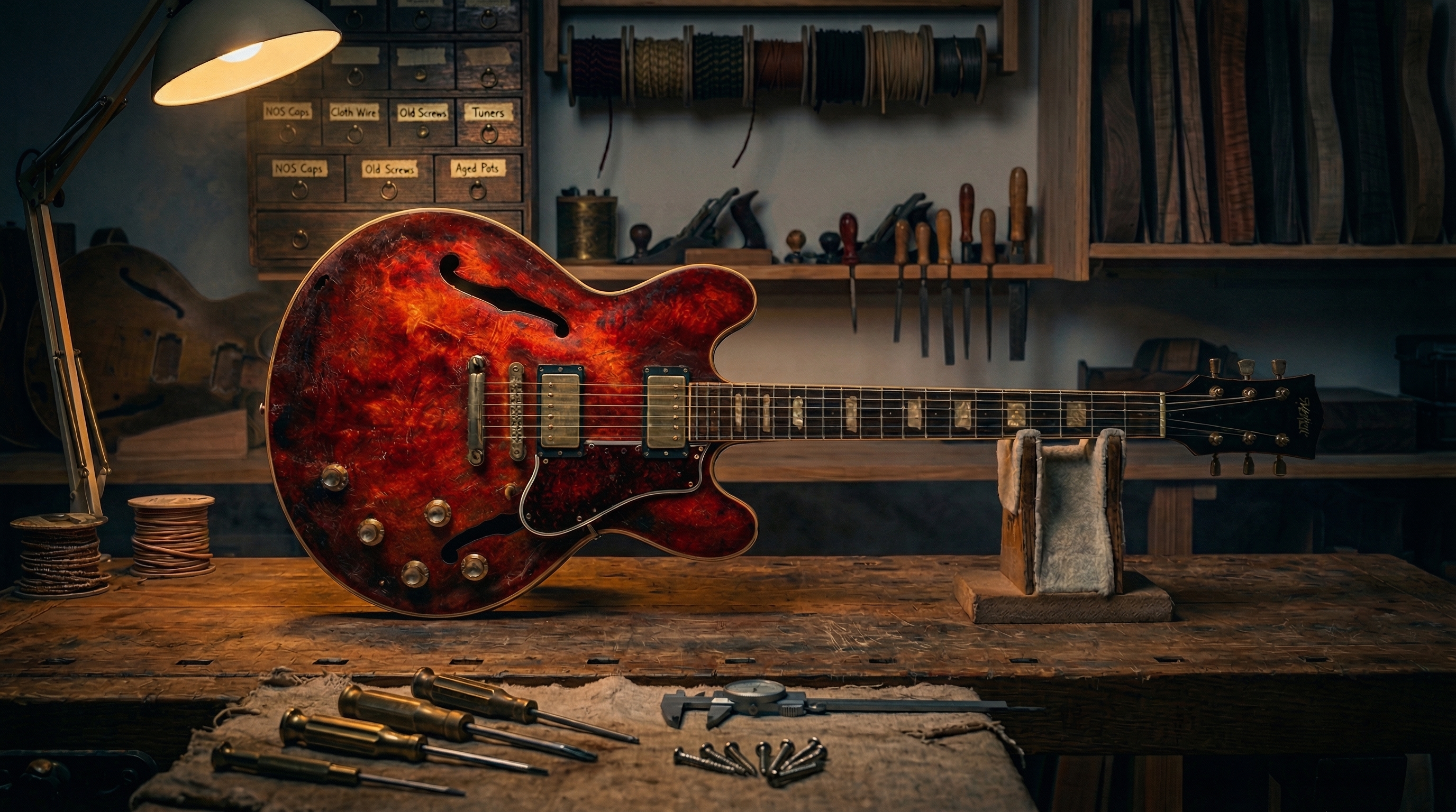 Vintage gas mask with goggles and breathing tube against dark background
