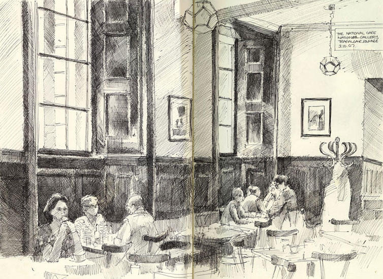Lunch at the National Cafe (11" x 16" pen and ink)