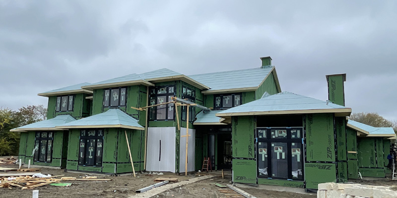 New home without siding on it