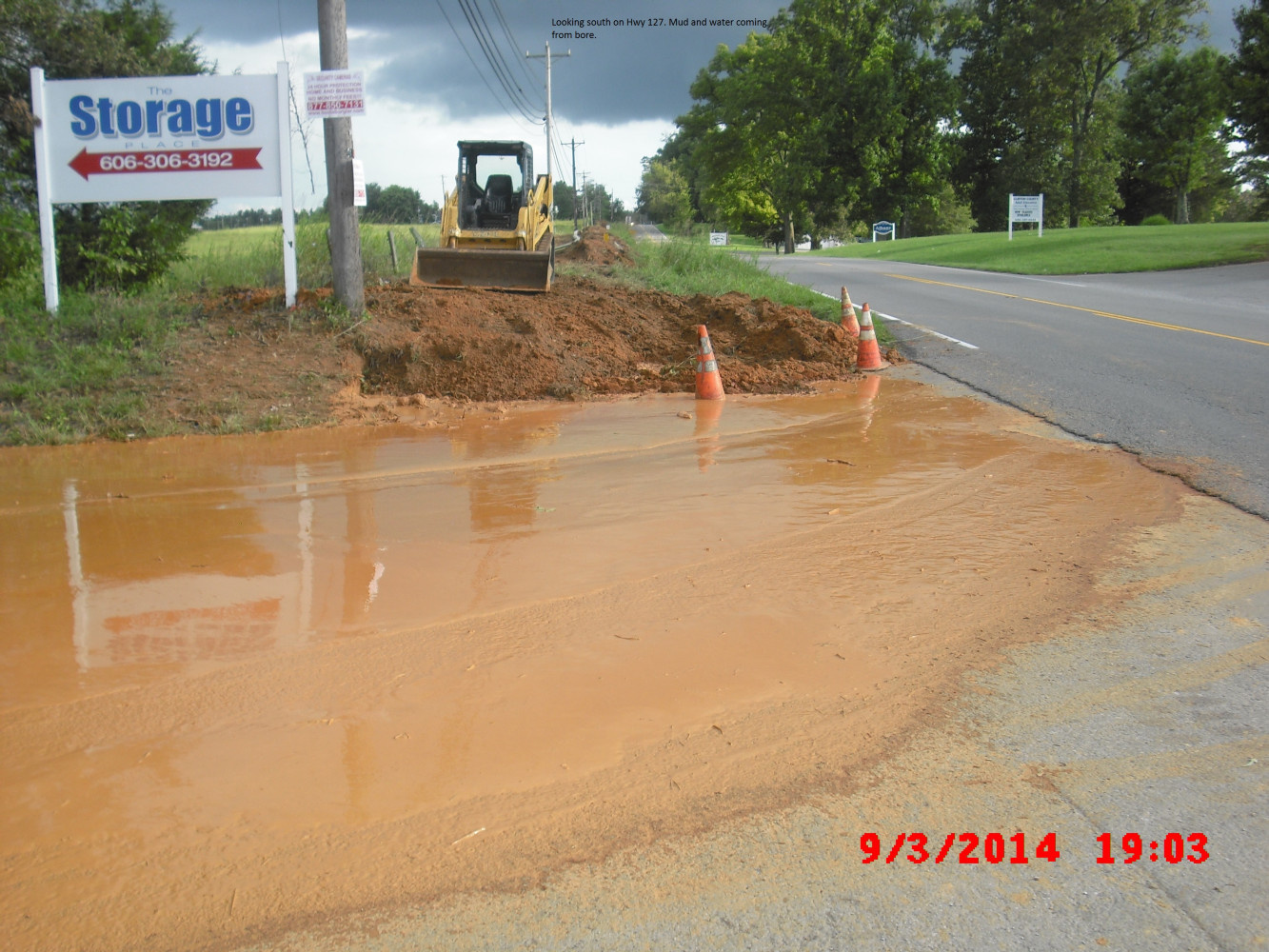 Mud and Water Coming From Bore Job On Hwy 127