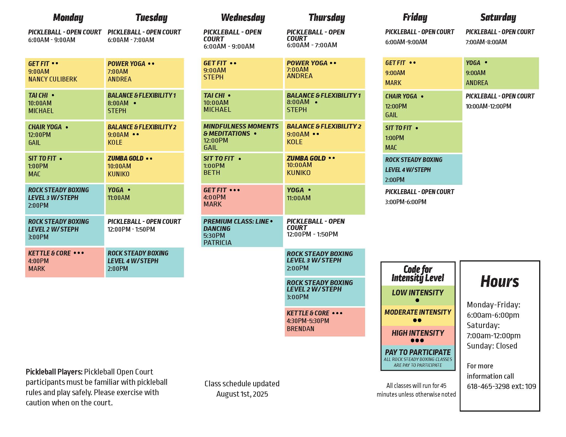 SSP Wellness Center Class Schedule
