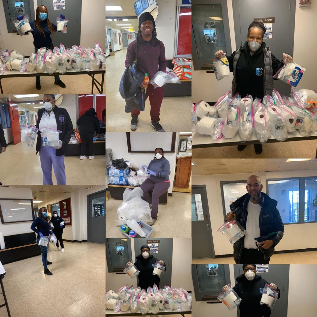 Handing out supplies to fellow officers