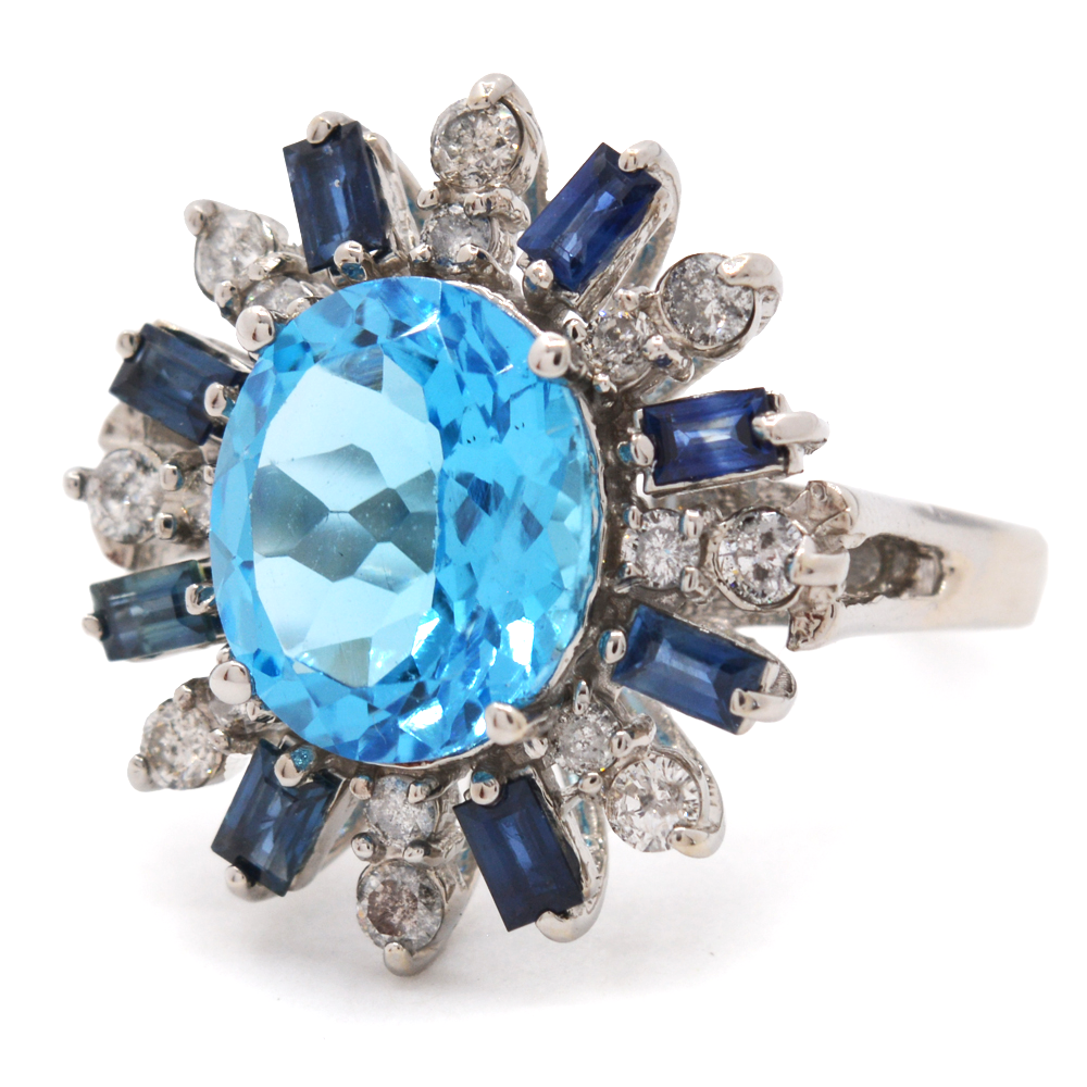 14K WHITE GOLD BLUE TOPAZ & DIAMONDS $1,650