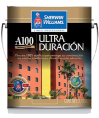  
Sherwin Williams A 100 Ultra Duración es una pintura 100% acrílica de ultra durabilidad que le permitirá mantener un excelente acabado por mucho más tiempo.