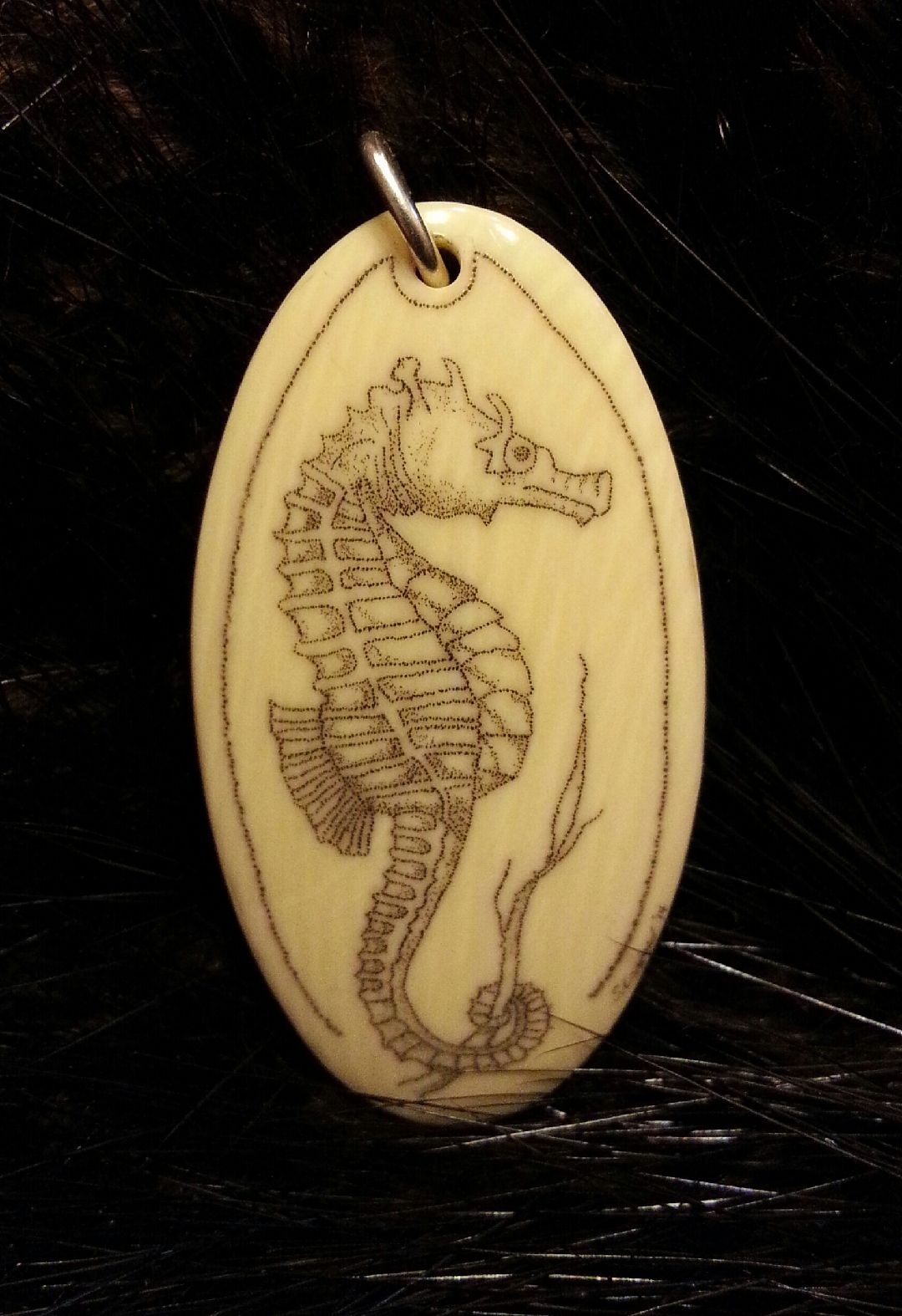 Sea Horse Scrim on Mammoth Ivory, necklace, no chain... $120.00