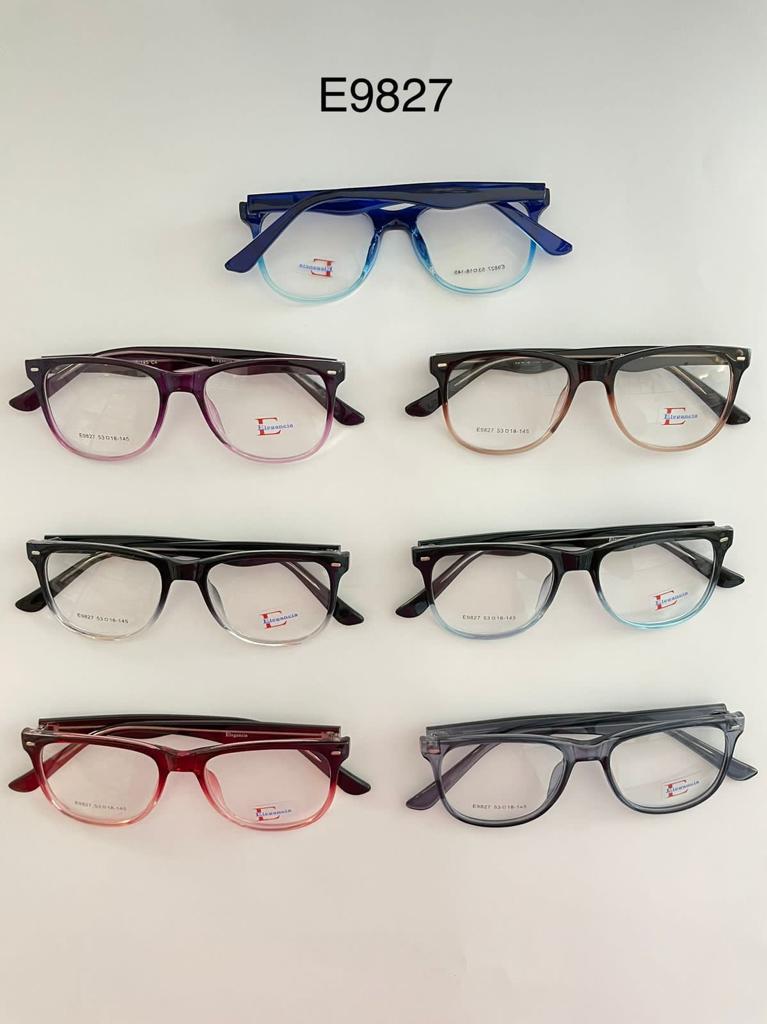 Modelo: E9827
Colores Translucidos: Cafe, Negro brilloso, Gris, Amarillo, Verde, Humo, Lila, Cafe Claro y Azul
Colores Difuminados: Cafe, Rojo, Morado, Azul, Negro/Transparente y Negro/azul