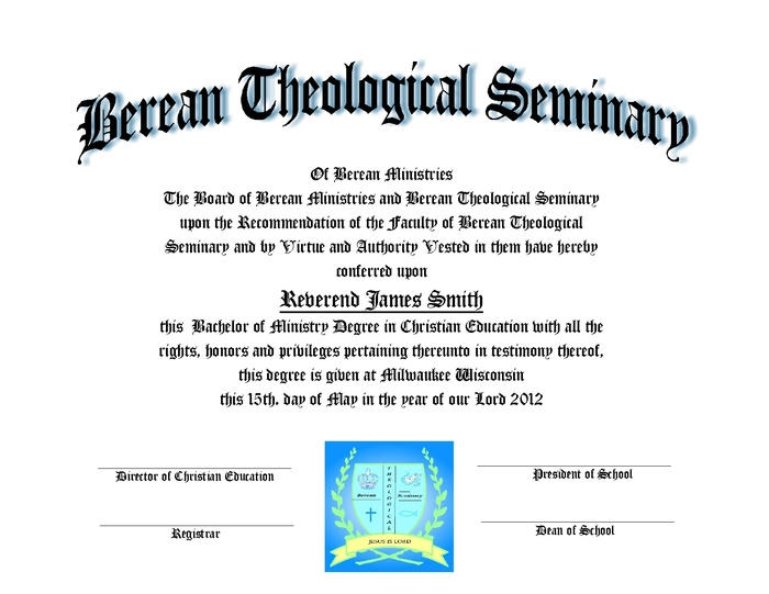 Berean Theological Seminary Diploma