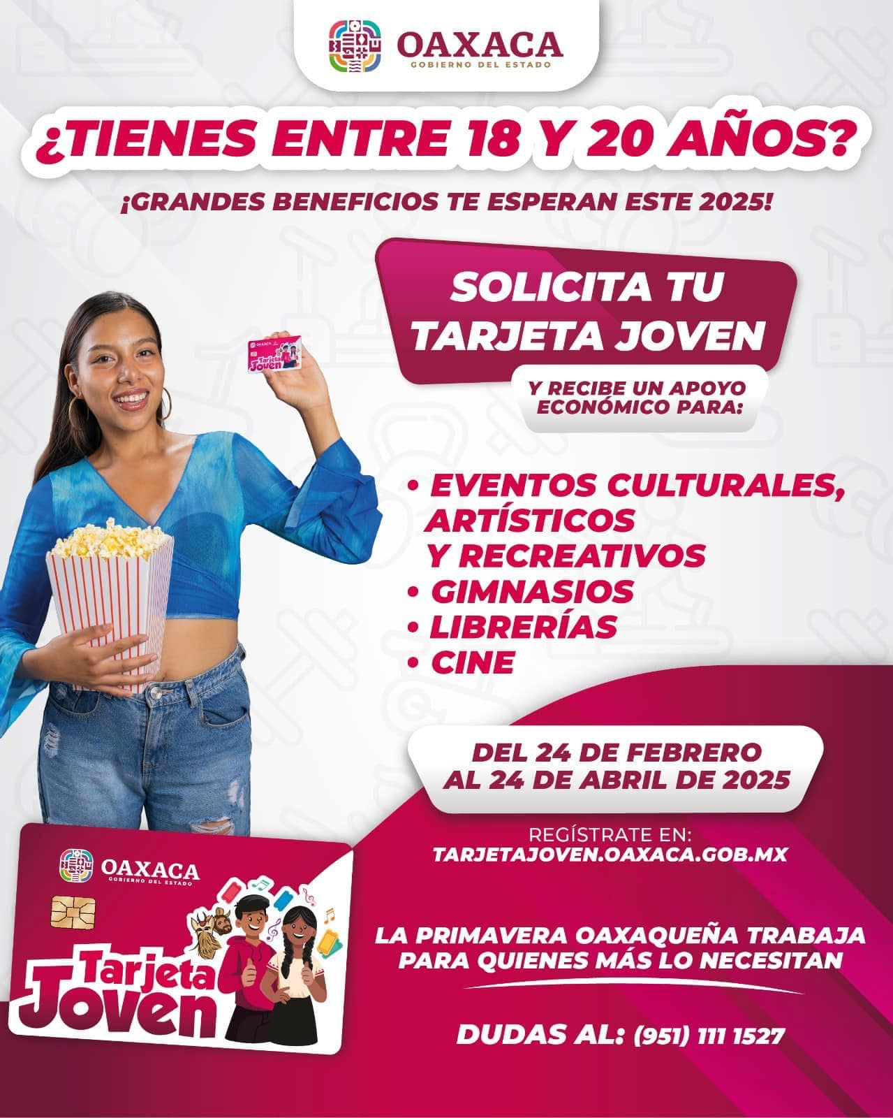 Checa la convocatoria y regístrate accediendo a tarjetajoven.oaxaca.gob.mx