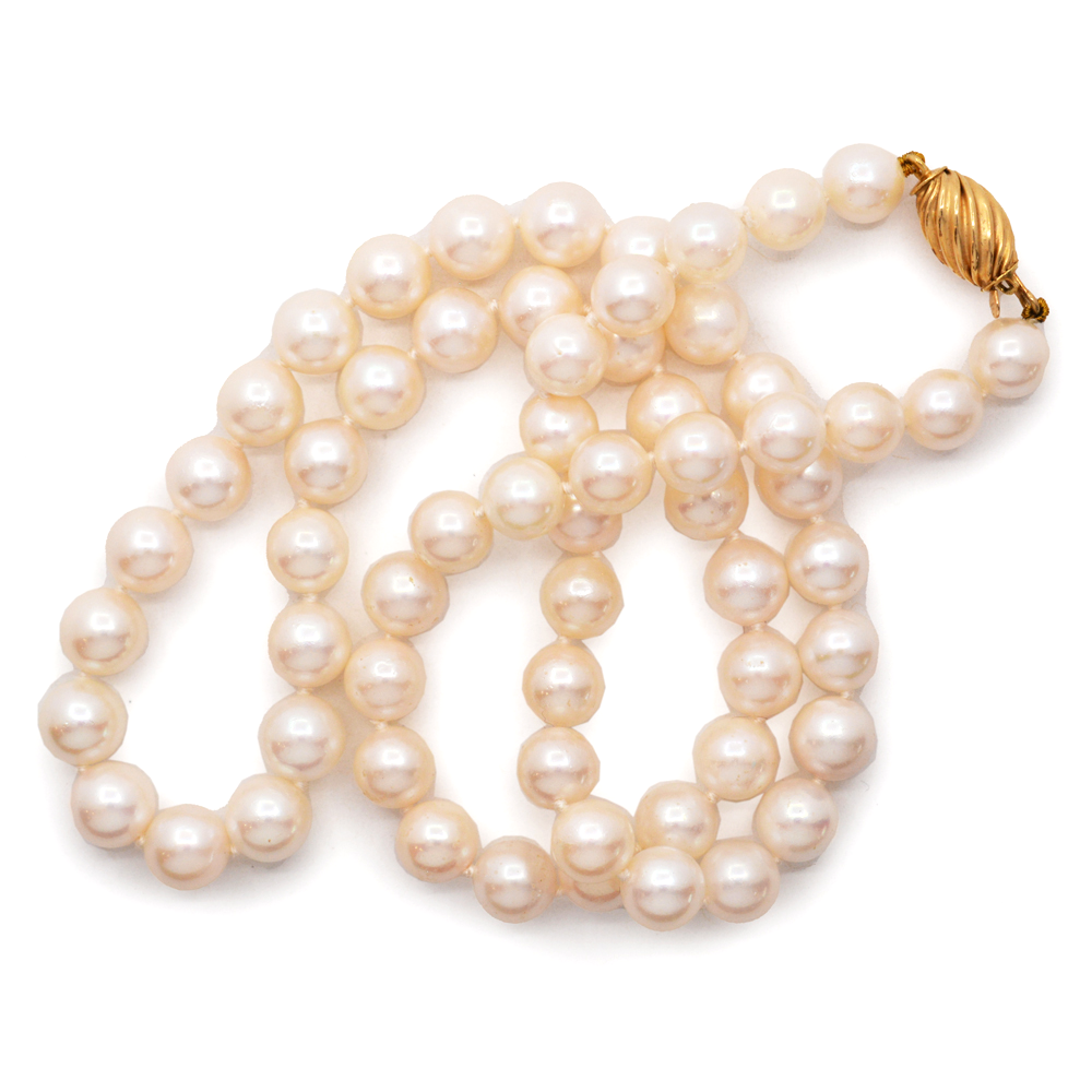 14K YELLOW GOLD 18" CULTURED PEARL NECKLACE 6-6.5MM $350