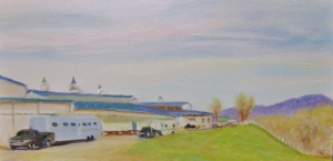 7. Virginia Horse Center, from I-64, 6x12 oil on panel