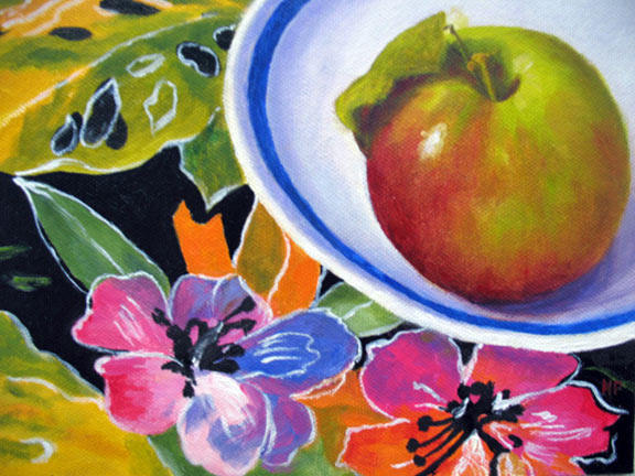 Apple On Plate  6"x 8" Oil On Canvas Panel SOLD