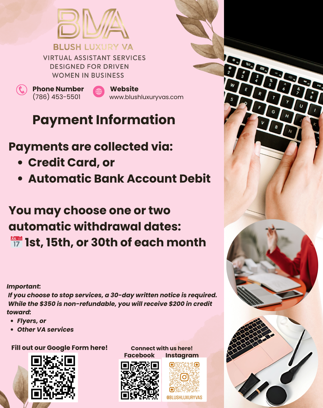 A business flyer with a QR code