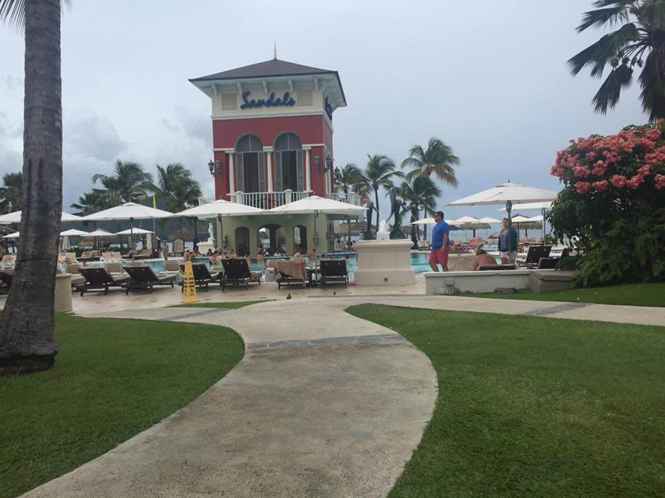 View of a pool at the Sandals resort in Grand St. Lucia.
