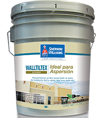 WALLTILTEX de Sherwin Williams es un recubrimiento texturizado en pasta, fabricado a base de resina acrílica, arenas ligeras, pigmentos inorgánicos y químicos varios.Se fabrica con el color integrado y listo para su instalación, con el que se obtiene una textura de bajo relieve, forma una película impermeable y resistente a las fisuras ocasionadas por los movimientos normales de los edificios.