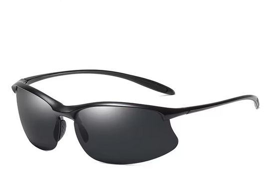 Ultraleichte polarisierte Sport-Sonnenbrille für Damen und Herren, Halbrand-Sonnenbrille, Sonnenbrille zum Radfahren, Autofahren, Angeln und für den Strand. Sportlicher Look. UV400-Filter - Schwarz