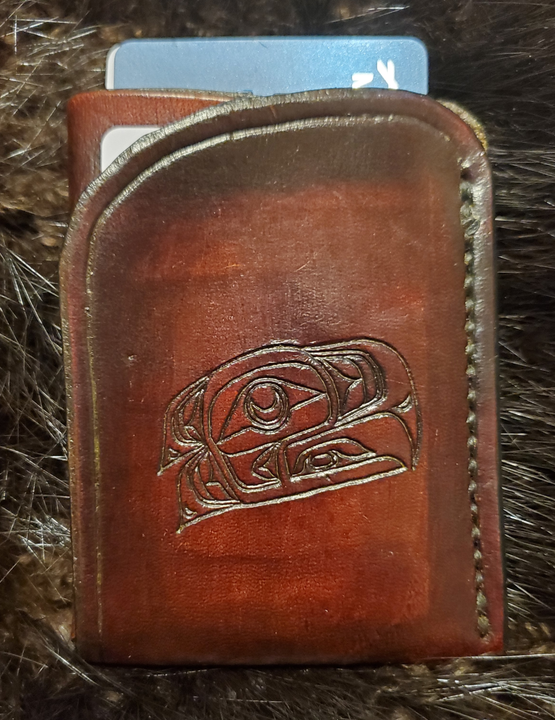 Native Eagle design, 2 pocket minimalist wallet, hand stitched,  $45.00