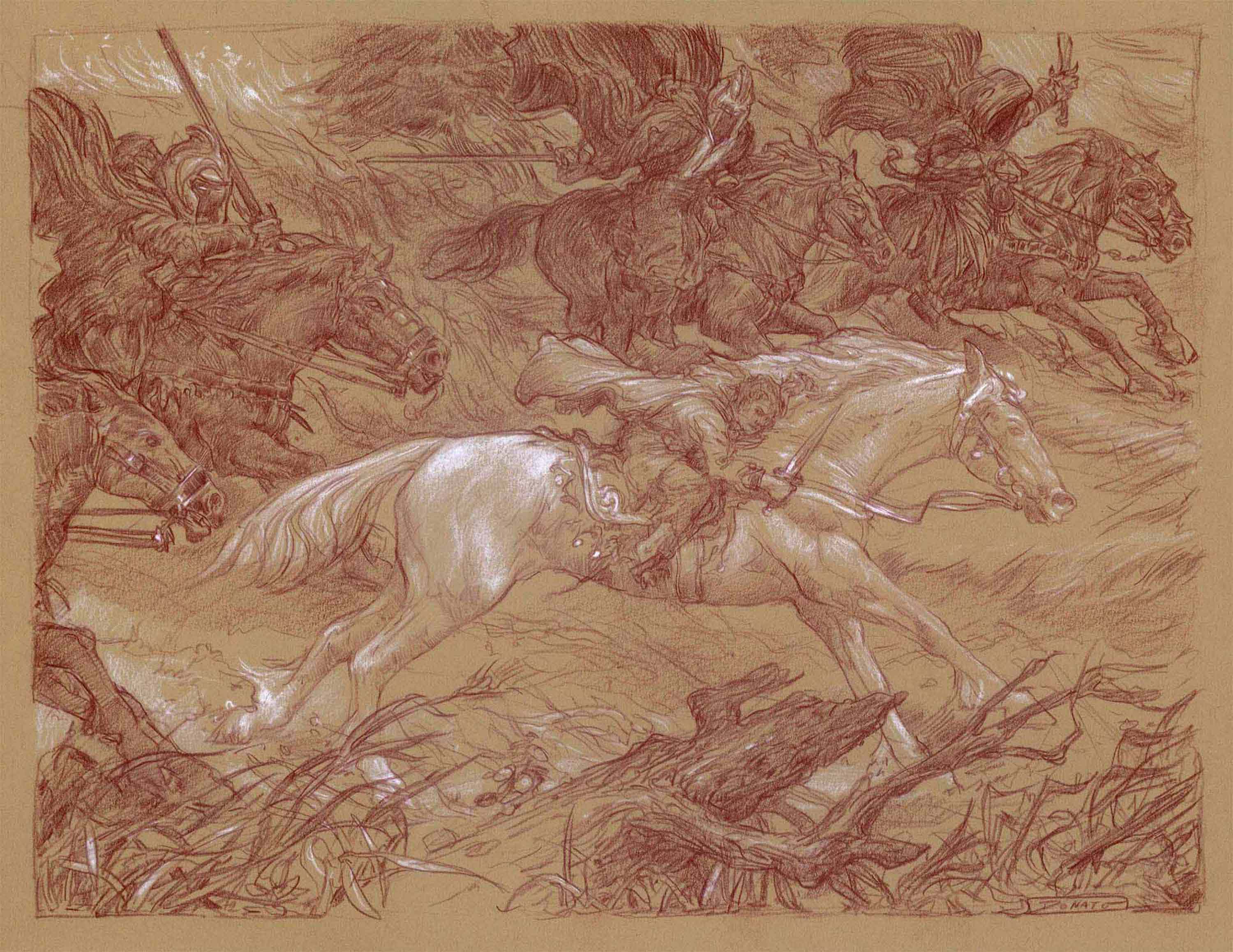 Flight to the Ford
14" x11"  Watercolor Pencil and Chalk on Toned paper 2010
collection of the artist