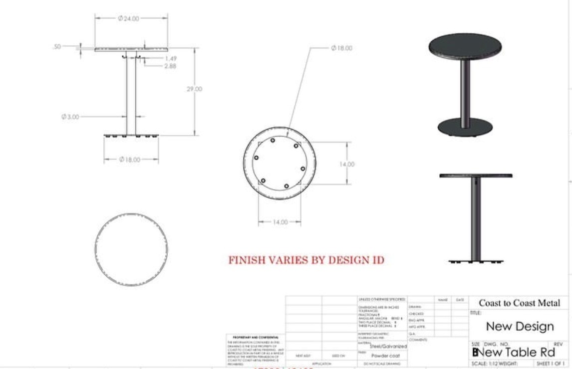 Metal Table Concept. Available in many color options. 