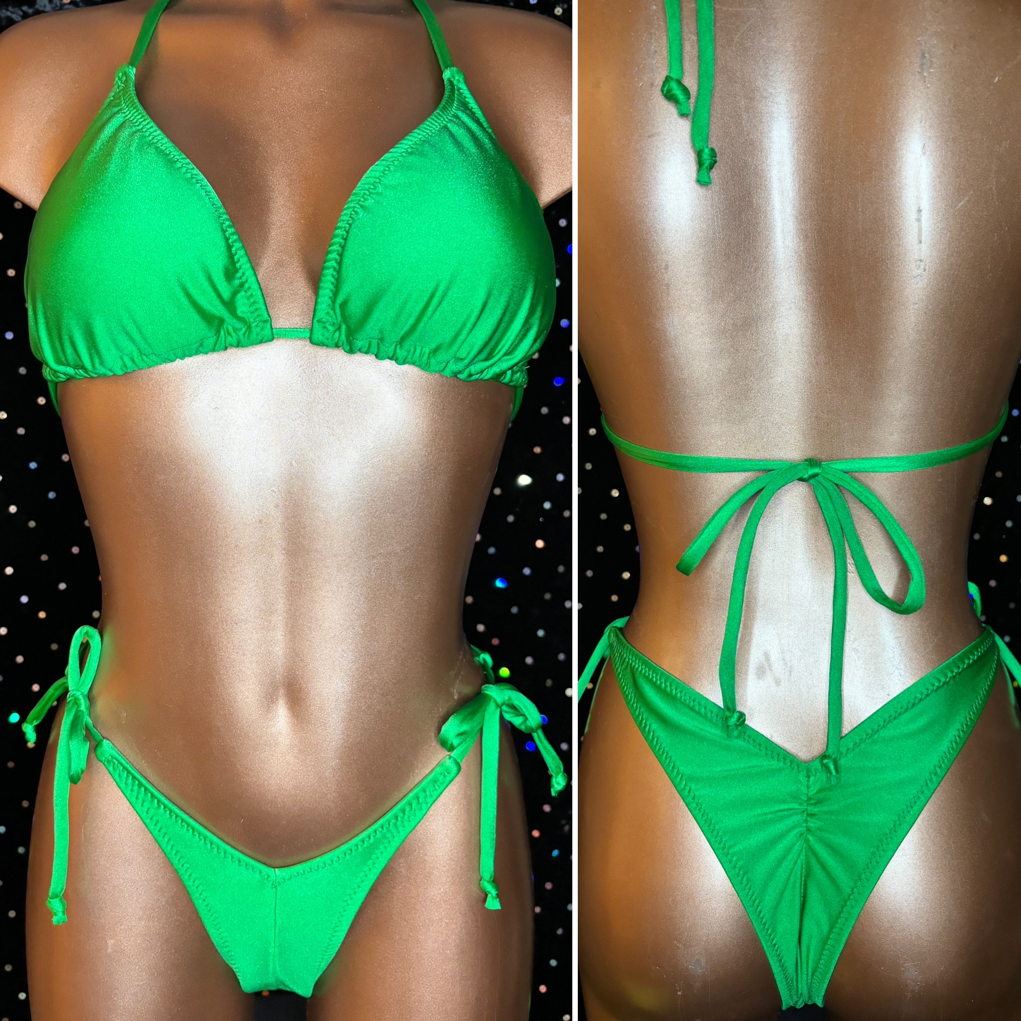 $55.00
Wellness practice suit
Bright green lycra
C+ top full cut
Medium front 
small back 
tie side