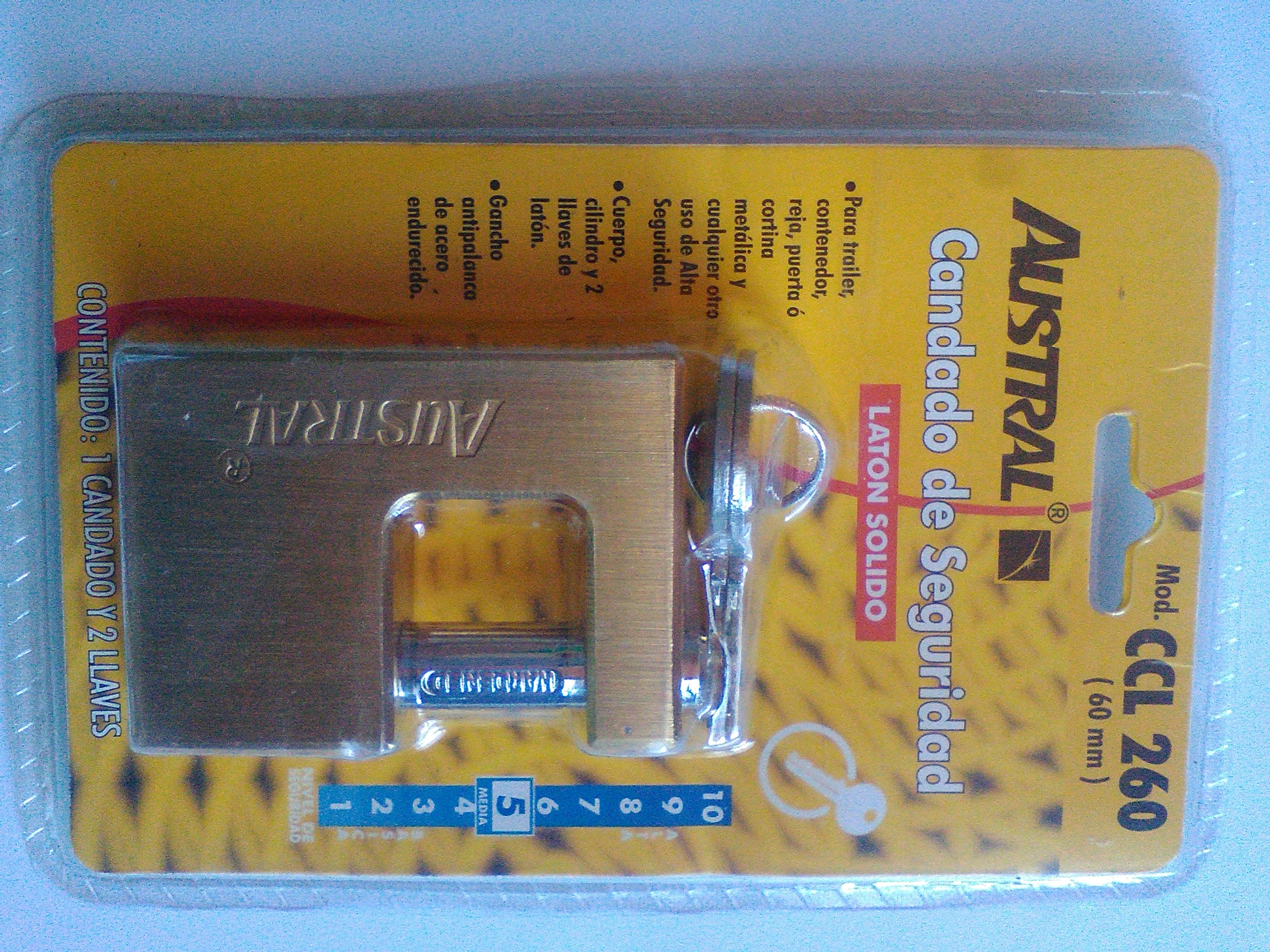 CANDADO PARA CORTINA MARCA AUSTRAL CC L 260
CÓDIGO: CCL260