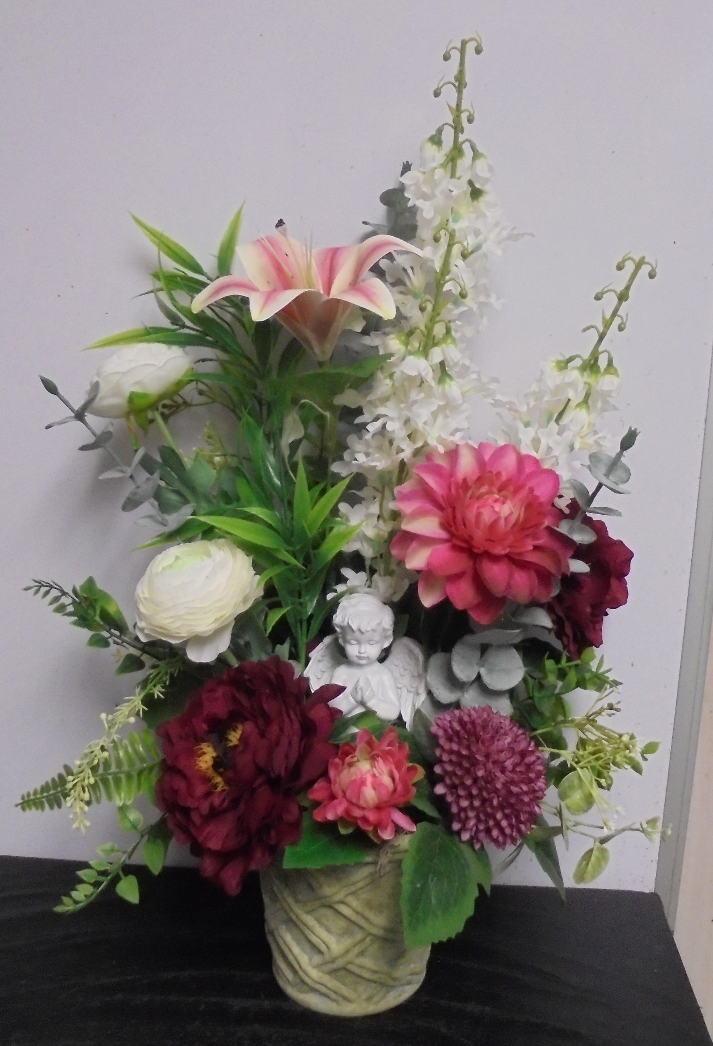 (31) "Silk" Angel Arrangement
(Pink & Cream)
$65.00