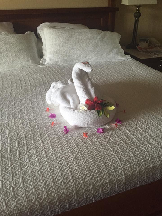 Swan bed decoration at the Sandals resort in Grand St. Lucia.