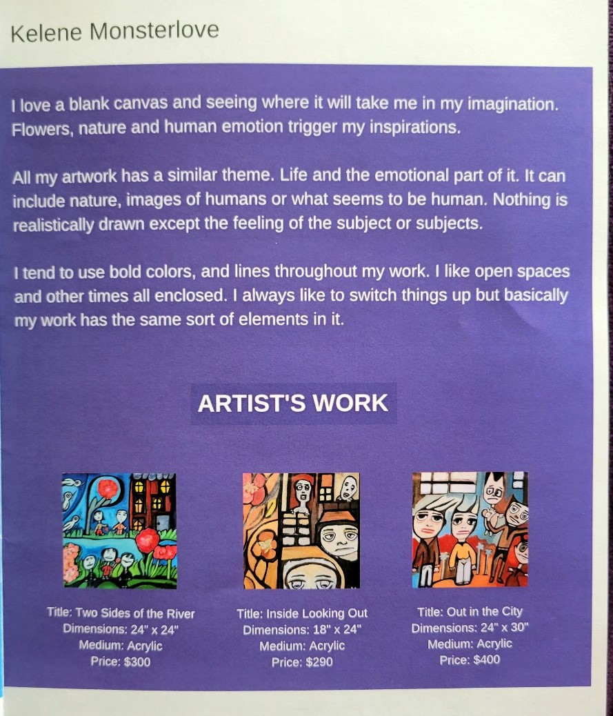 My artist statement in the brochure for Chesterfield. 2023