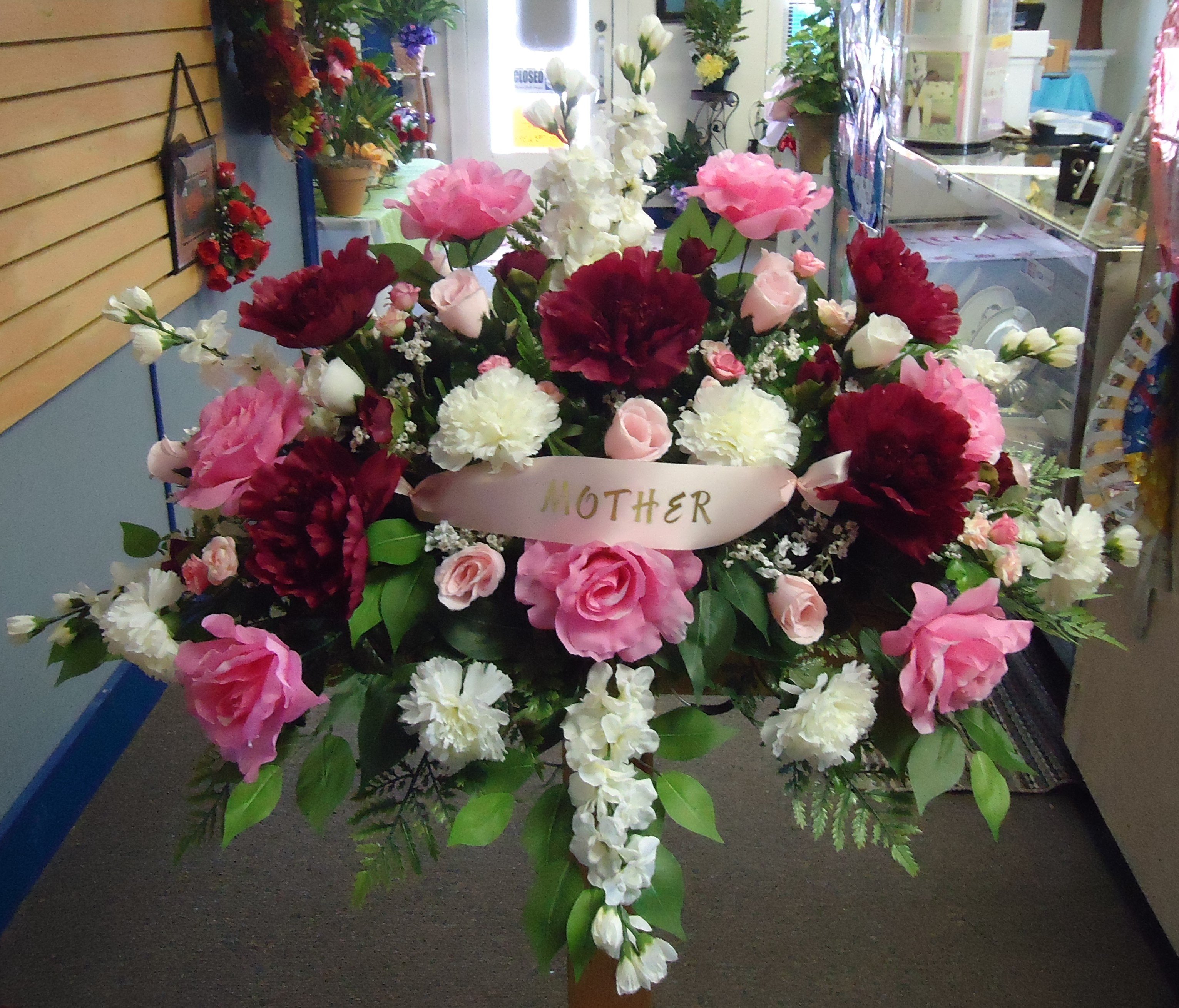 (15)  &quot;LOVING THOUGHTS&quot;  
Burgundy, Cream &amp; Pink
   $300.00
(Banner $5.00 Each)