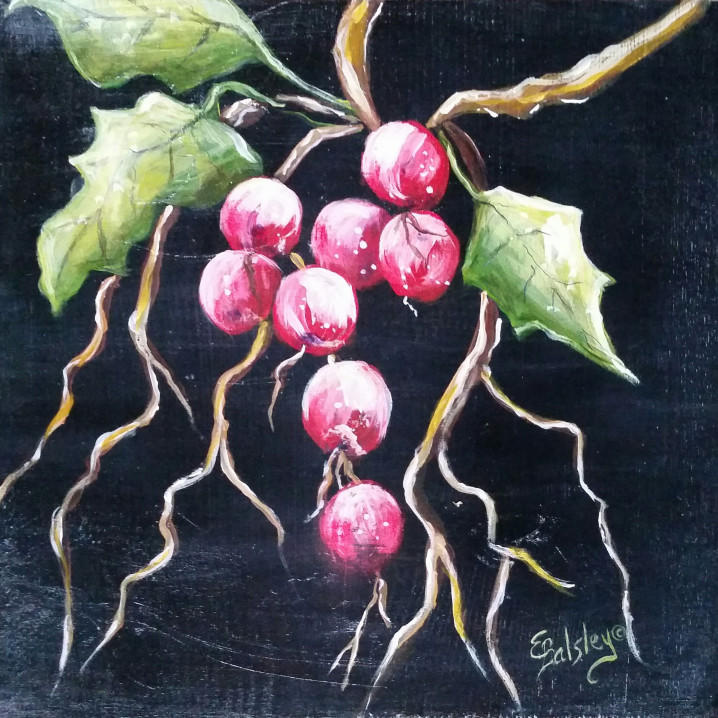 'Cherry Vine', Acrylic on 11"x11" Wood
