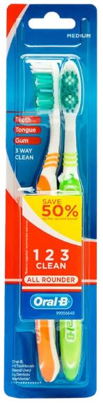 390095
ORAL-B TOOTHBRUSH
123 ROUNDER SOFT 2 CT
96 CS